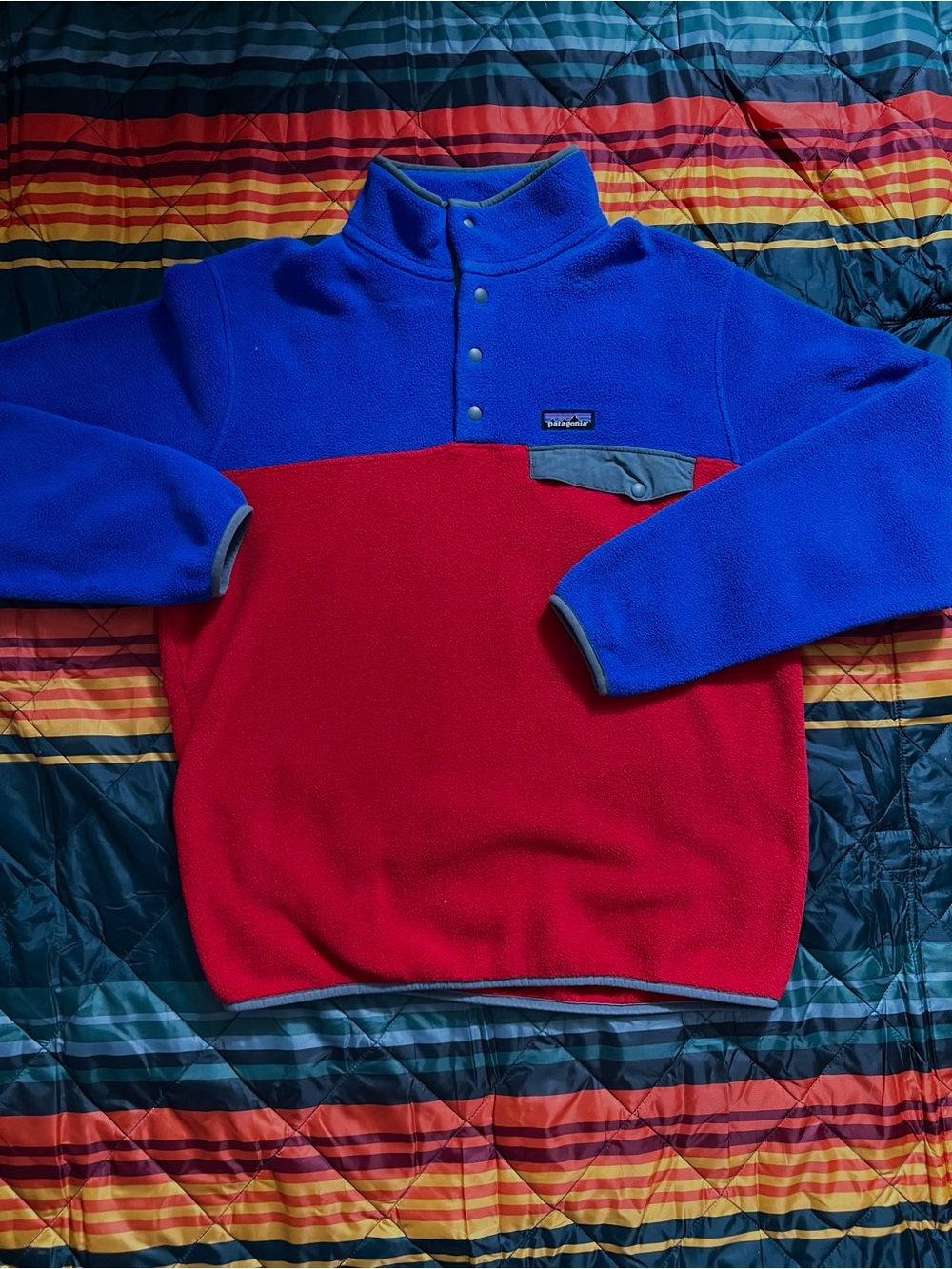 Patagonia Blue & Red Snap-T Fleece Pullover